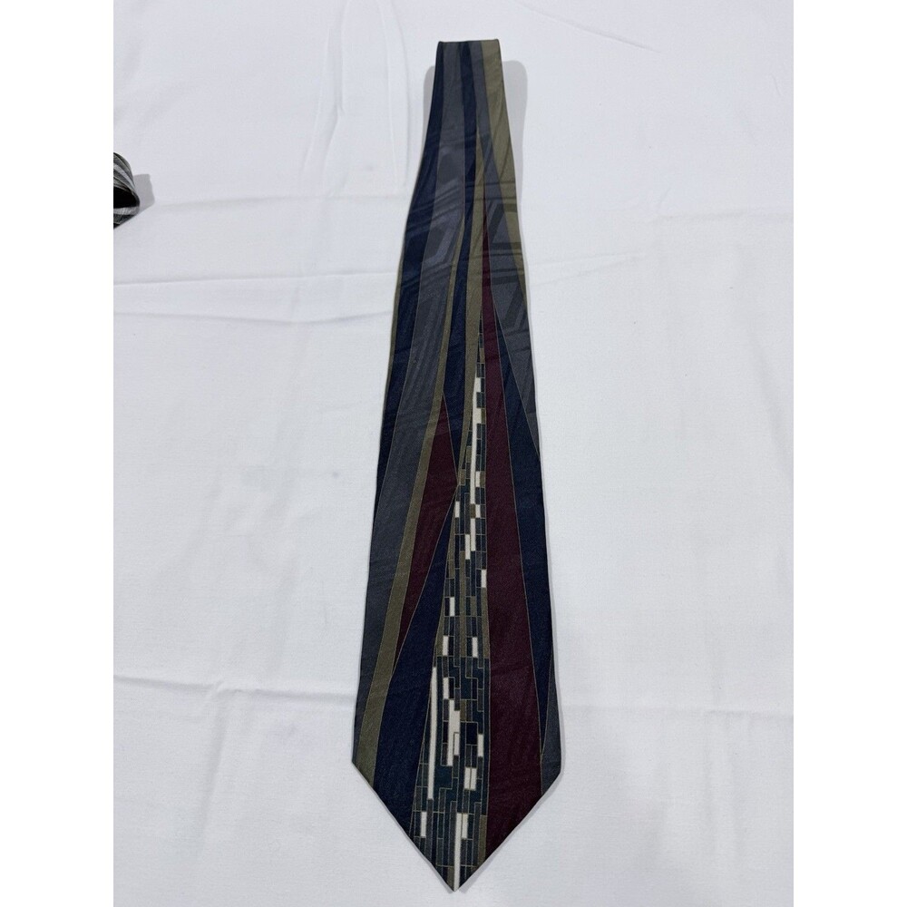 Fratelli Moda Men's 100% Silk Dark Blue Gray White Maroon Tie Hand Made in Italy